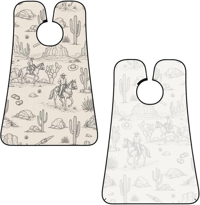 Non-Stick Beard Bib for Shaving, Western Desert Cowboy Riding Horses Shave Bib, Waterproof Hair Catcher with Suction Cups, Grooming Apron Men Husband