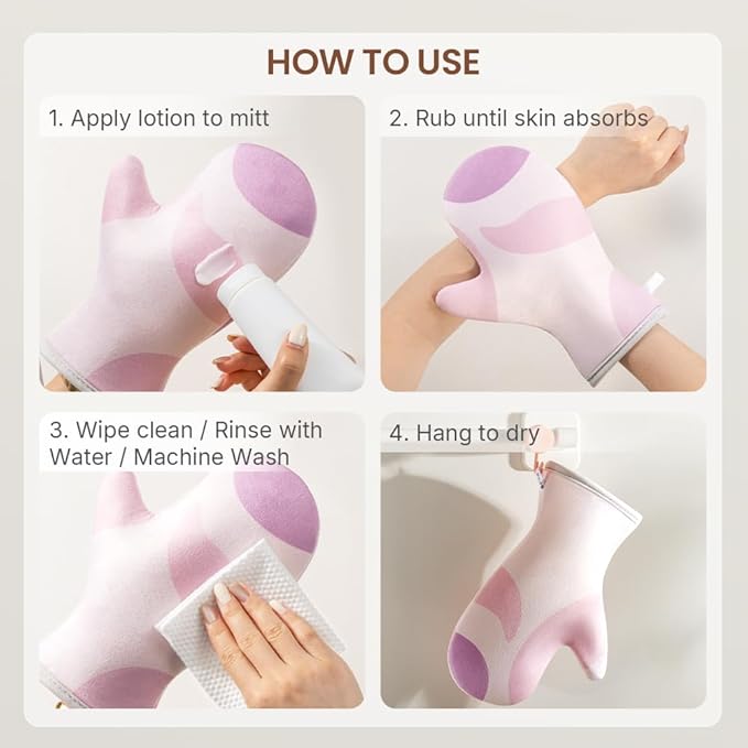 Cryslora Tanning Mitt, Reusable Lotion Applicator, Anti-Sliding tanning gloves for small hands (Short-Pile)