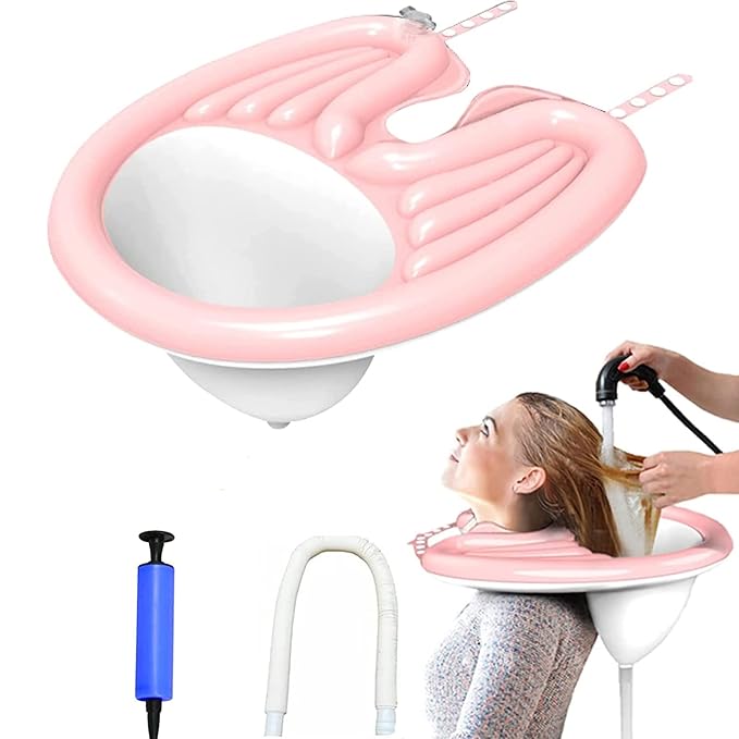 Portable Inflatable Shampoo Basin for Bedside and in Bed for Elderly, Disabled, Pregnant, Injured, Bedridden, Handicapped. Wash Hair in Bed Shampoo Bowl with Drain Tube Use for Washing Coloring Hair