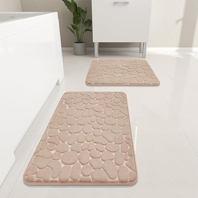YIHOUSE Bathroom Rugs Mat Set, Memory Foam Bath Mat 2 Piece Khaki