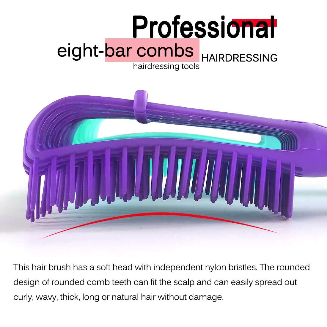 Detangling Brush for Women's Afro American/African 3a to 4c Kinky, Wavy, Curly, Coily Hair - Knots Detangler and Scalp Massage Comb for Wet/Dry/Oil/Thick/Long Hair (2 pcs, Purple-Green)