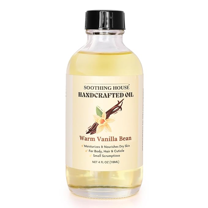 Soothing House Warm Vanilla Bean Body Oil - Moisturizing Body Oil for Soft, Glowing Skin with Almond & Jojoba Oil (4 fl oz)