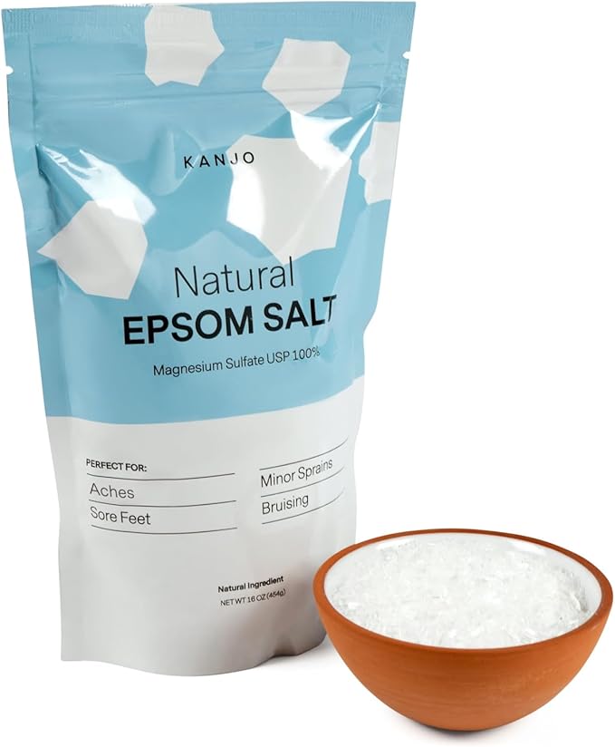 Kanjo Natural Epsom Salt - 100% Pure Magnesium Sulfate USP Bath Salt - Soak for Muscles, Feet & Joints - Unscented - 16oz Bag