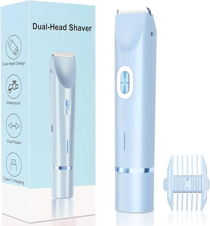 New 2-in-1 Electric Bikini Trimmer for Men - Dual Head Electric Razor,Waterproof Painless Bikini Shaver, Pubic Hair Trimmer for Private Area & Body Hair, Gifts for Men,Blue