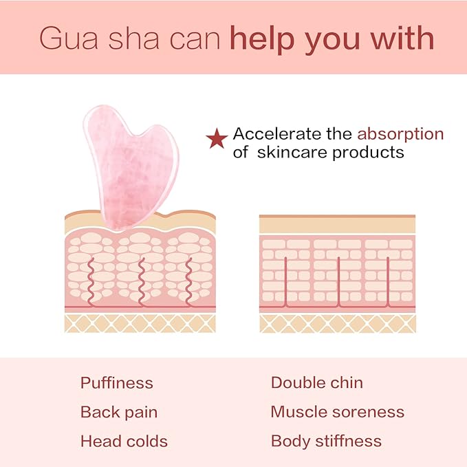 Gua Sha Facial Tools, Rose Quartz Guasha Tool for Face & Eye, Puffiness Reducing & Jawline Sculpting Face Stone Gua Sha Tools for Skin Care Woman GuaSha Stone Tool, Pink