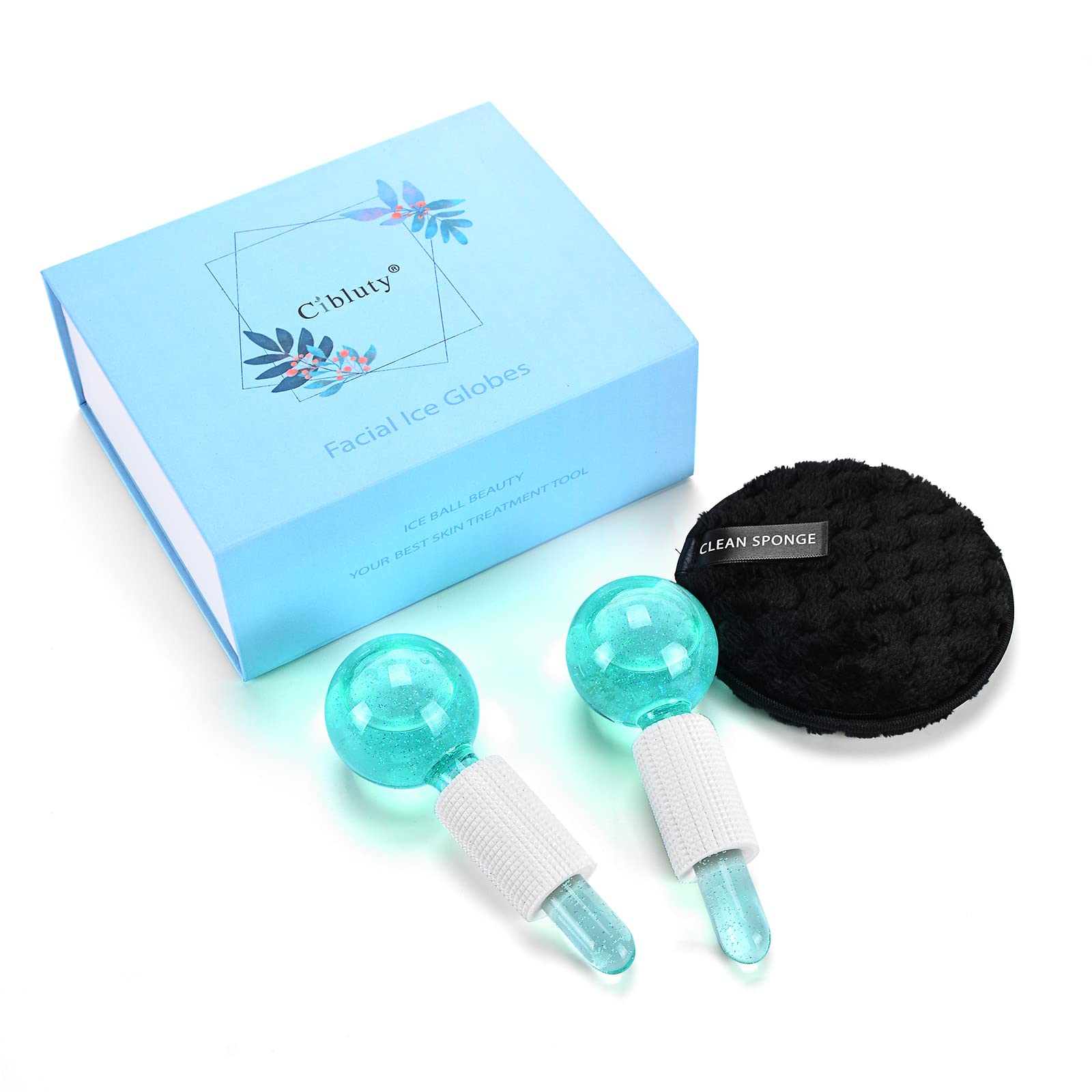 CIBLUTY Ice Globes for Facials- Freezer Free Face Rollers with Essence for Daily Beauty Routines, Skin Massagers Globes Durable Quartz Glass for Reduce Puffiness Skin Cooling (Update Green)