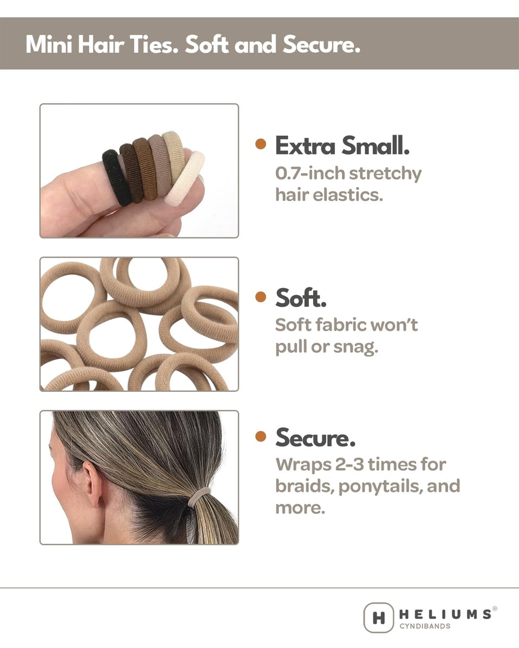 Heliums Extra Small Hair Ties No Damage - Dark Brown - Mini 0.7 Inch Tiny Soft Seamless Hair Bands for Toddlers, Braids, Kids Ponytails- 40 Count