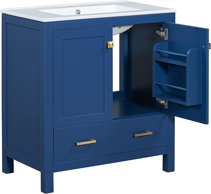 Bellemave 30" Bathroom Vanity with Sink Combo Set, Solid Wood Frame Bathroom Storage Cabinet with a Drawer, 2 Soft Closing Cabinet Doors with Organizer, Blue