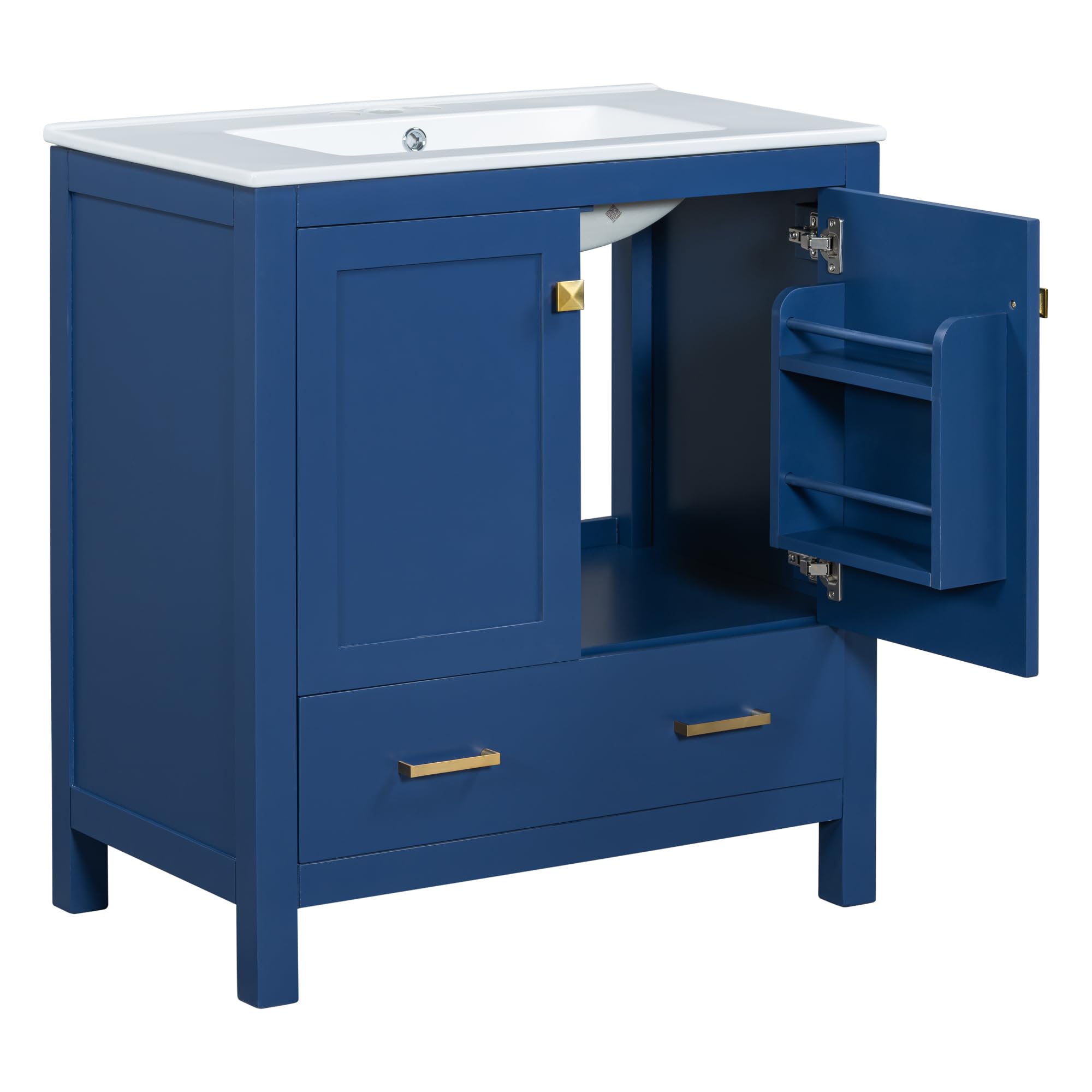 Bellemave 30" Bathroom Vanity with Sink Combo Set, Solid Wood Frame Bathroom Storage Cabinet with a Drawer, 2 Soft Closing Cabinet Doors with Organizer, Blue