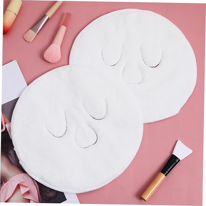 2Pcs Coral Fleece Hot Compress Towel Mask Reusable Facial Care Towels for Skin Cooling and Soothing White Color for and Beauty Treatments