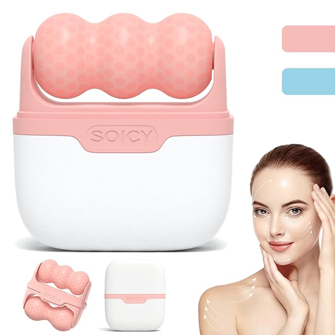 Leeshine Ice Roller Set for Face and Eyes - Facial Skin Care Tools with 2 Cold Therapy Face Roller and Premium Travel Case, Self Care Gift for Men Women (Pink)