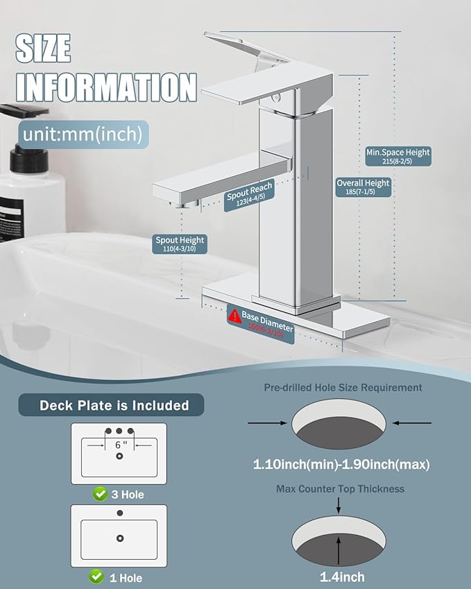 Bathroom Faucet-2 Sets, Bathroom Sink Faucets with Pop-up Drain and Deck Plate, Stainless Steel Faucets for Sink 3 Hole, Single Handle Vanity Faucet for Vessel, Chrome