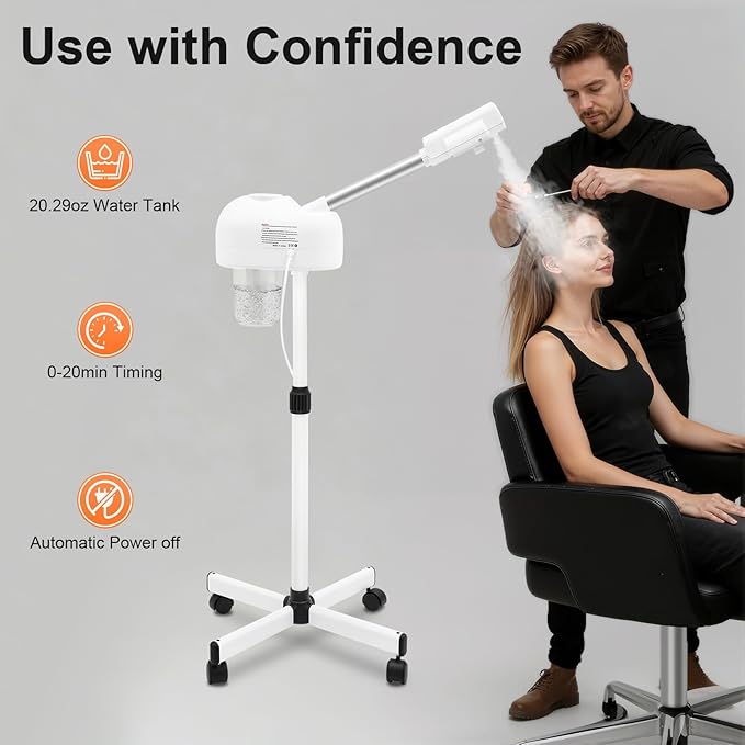 Professional Facial Steamer, Face Steamer for Facial with Hot Mist Function, Free-Standing Ozone Facial Steamer On Wheels, 360° Rotatable Nozzle for Beauty Salon or Home (110)