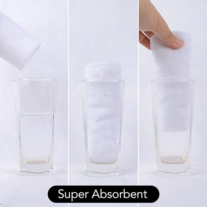 Microfiber Facial Cloths Fast Drying Washcloth 12inch x 12inch White 20 pack