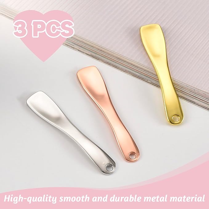LUTQ Metal Makeup Spatula Tool - Spatula for Skincare, Cosmetic Scoop for Creams, Lotions, Masks - Mini Scoop in Rose Gold, Silver and Gold Colors