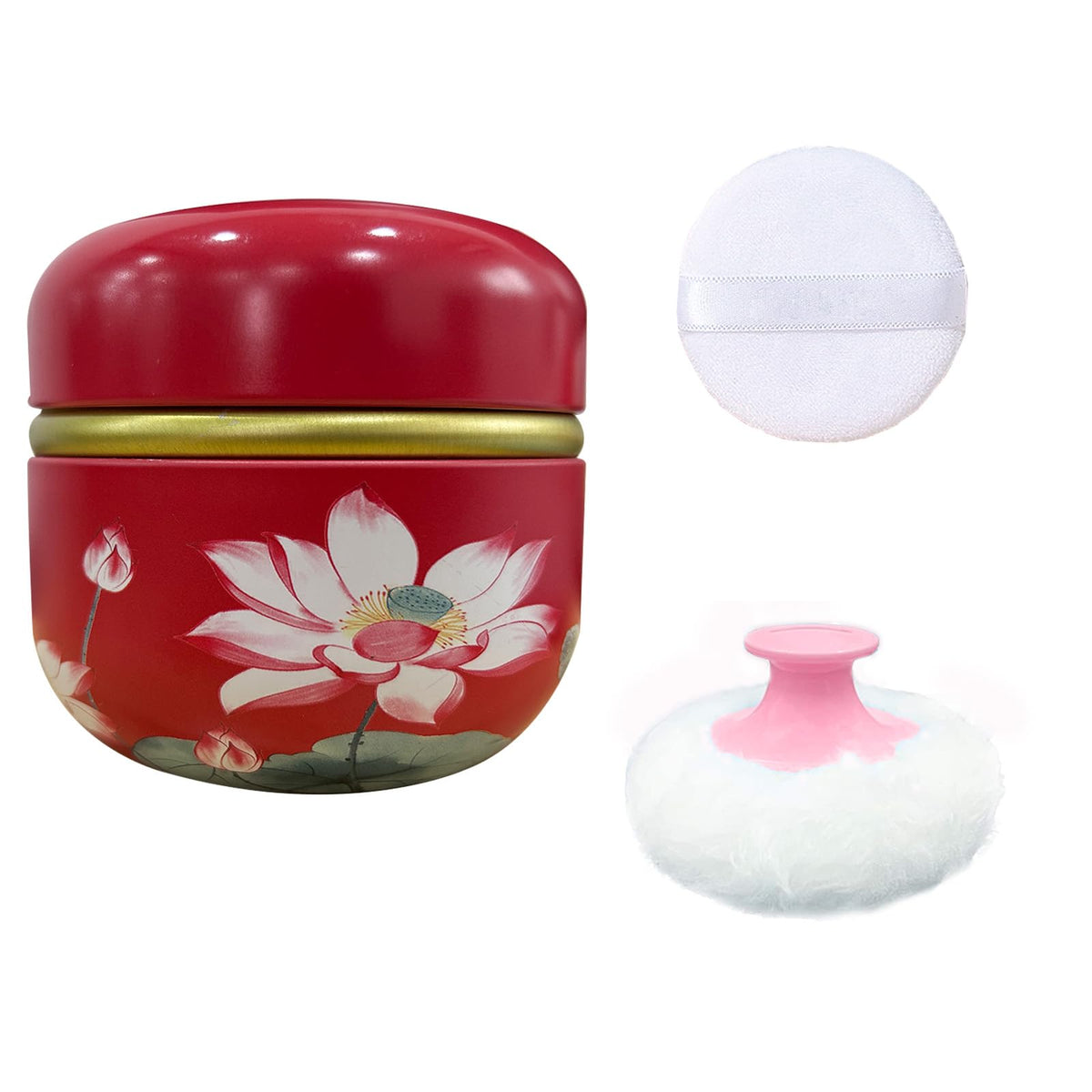 Qopoto Body Powder Puff and Container for Dusting Powder, Women Powder Puff and Powder Case for Bath and Travel (Sakura)