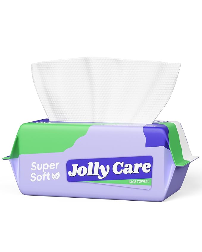 Jolly Care Face Towels Disposable, Face Towelette Disposable, Soft Disposable Face Towel for Makeup Remover, Thick Face Cloths for Women Cleansing, Skin Care, 7.8"×7.8", 80 Count (1 Pack)