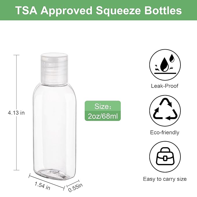 Wowang Travel Bottles for Toiletries 5 Pack 2oz TSA Approved Squeezable Travel Size Containers Leak-proof Shampoo and Conditioner Bottles Refillable Plastic Squeeze Bottle(Clear)