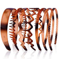 AHONEY 7 Pack Brown Headbands for Women Mens Plastic Headbands with Teeth Non Slip Hairbands for Women's Hair Accessories Comb Headband Diademas Para Mujer (Amber)