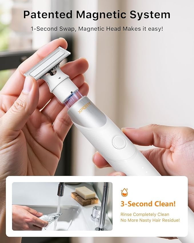 Trimcoo Electric Groin & Body Hair Trimmer - Painless Beard Razor for Men, All-in-One Body Groomer, Waterproof Wet/Dry Men's Ball Shaver with Magnetic Head, USB-C Charging, Easy Claen, White(Lite)