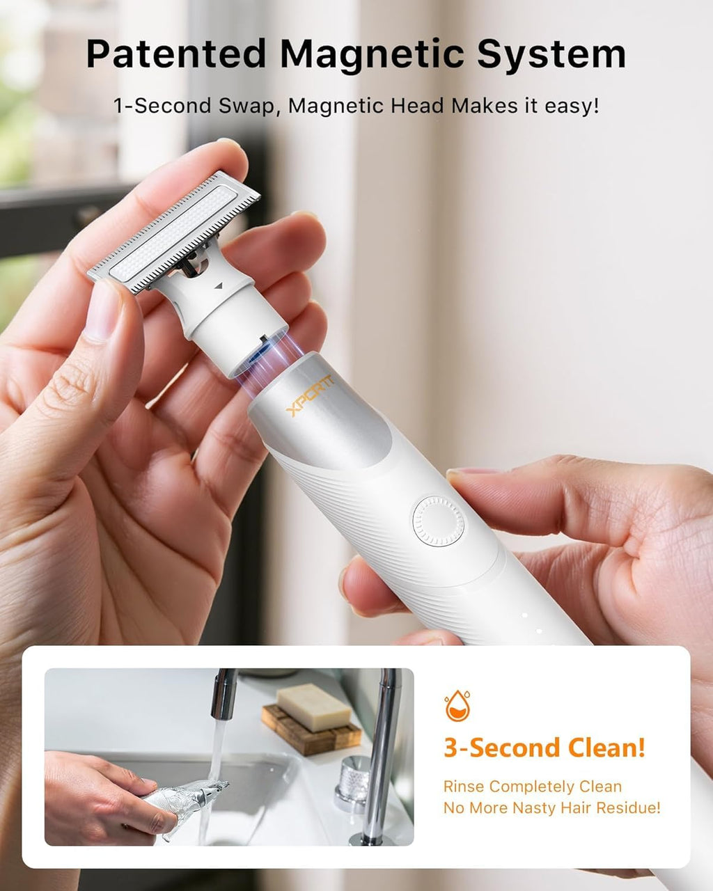 Trimcoo Electric Groin & Body Hair Trimmer - Painless Beard Razor for Men, All-in-One Body Groomer, Waterproof Wet/Dry Men's Ball Shaver with Magnetic Head, USB-C Charging, Easy Claen, White(Lite)