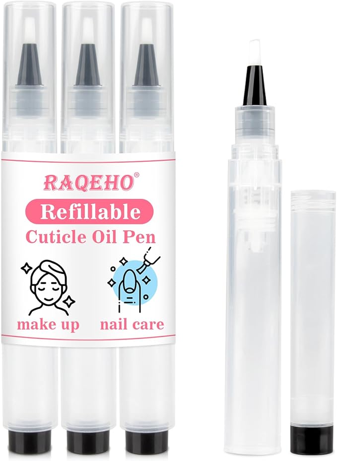 RAQEHO Cuticle Oil Pen Refillable - Empty Nail Oil Pen with Brush Tip Reusable Press Applicator Transparent Cosmetic Containers for Nail Oil Eyelash Growth Liquid Cosmetic Lip Gloss (3 Pack 6ml)