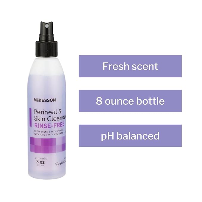 McKesson Perineal Skin Cleanser with Aloe, 8 oz [Pack of 48] Rinse-Free Body Wash for Incontinence or Ostomy Care, Fresh Scent