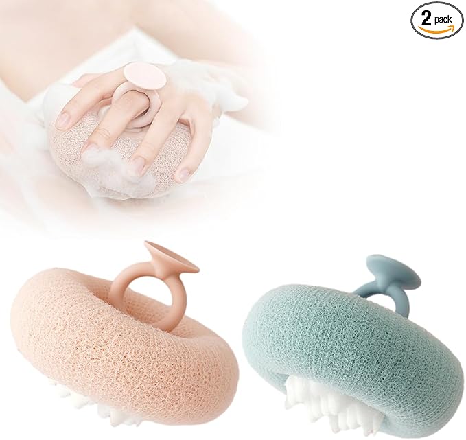 Super Soft Sunflower Suction Cup Bath Ball, 2026 Upgraded 2-in-1 Sunflower Bath Ball Exfoliating Bath Sponge Cleaning Brush, Sponge Mesh Pouf Shower Ball for Women, Men Shower (Apricot+Green)