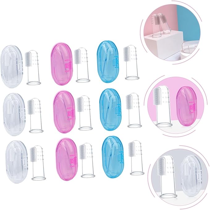 9pcs Finger Toothbrush with Storage Boxes Soft Food-Grade Silicone Oral Cleaner for Years Gentle Gum Massager for Healthy Teeth and Teething Comfort