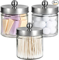 SheeChung Bathroom Organizers and Storage - 3Pack Qtip Holders Bathroom Canister Apothecary Jars for Cotton Swabs, Rounds, Balls, Qtips,Makeup Sponges, Flossers,Bath Salts - Brushed Nickel