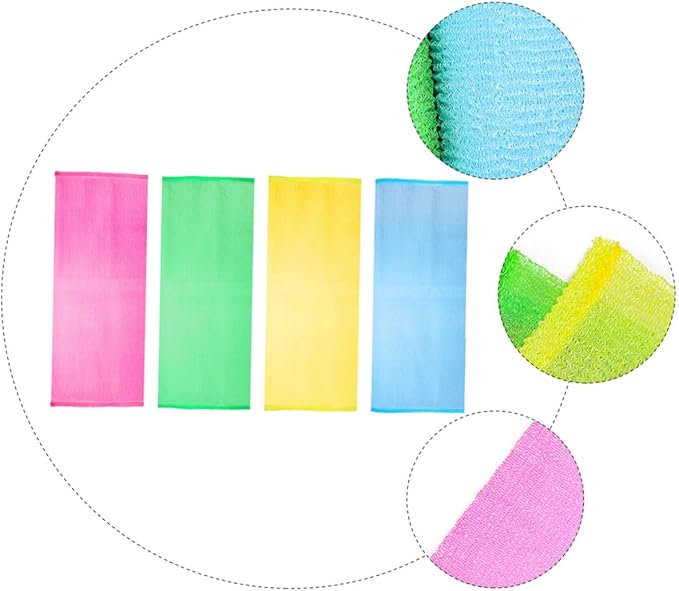 Healvian 4pcs Back Scrubber Strap Gentle Exfoliating Bathing Washer for Men Women Comfortable Flexible Design for for All Ages Colors