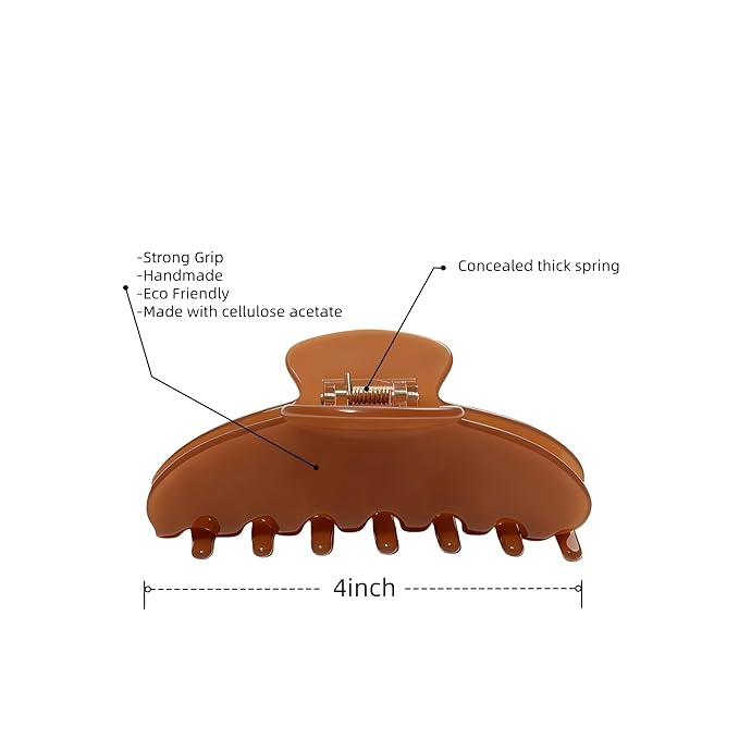OideGuiing Durable Acetate Hair Clips - 4-Inch Light coffee Claw Clips for Fine and Thick Hair (Light coffee)