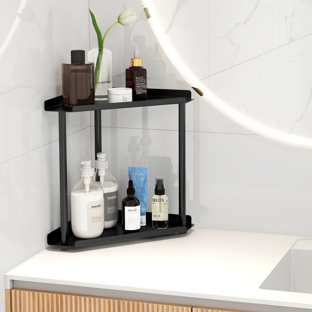 FLE Corner Bathroom Counter Organizer, Bathroom Organizer Countertop Black