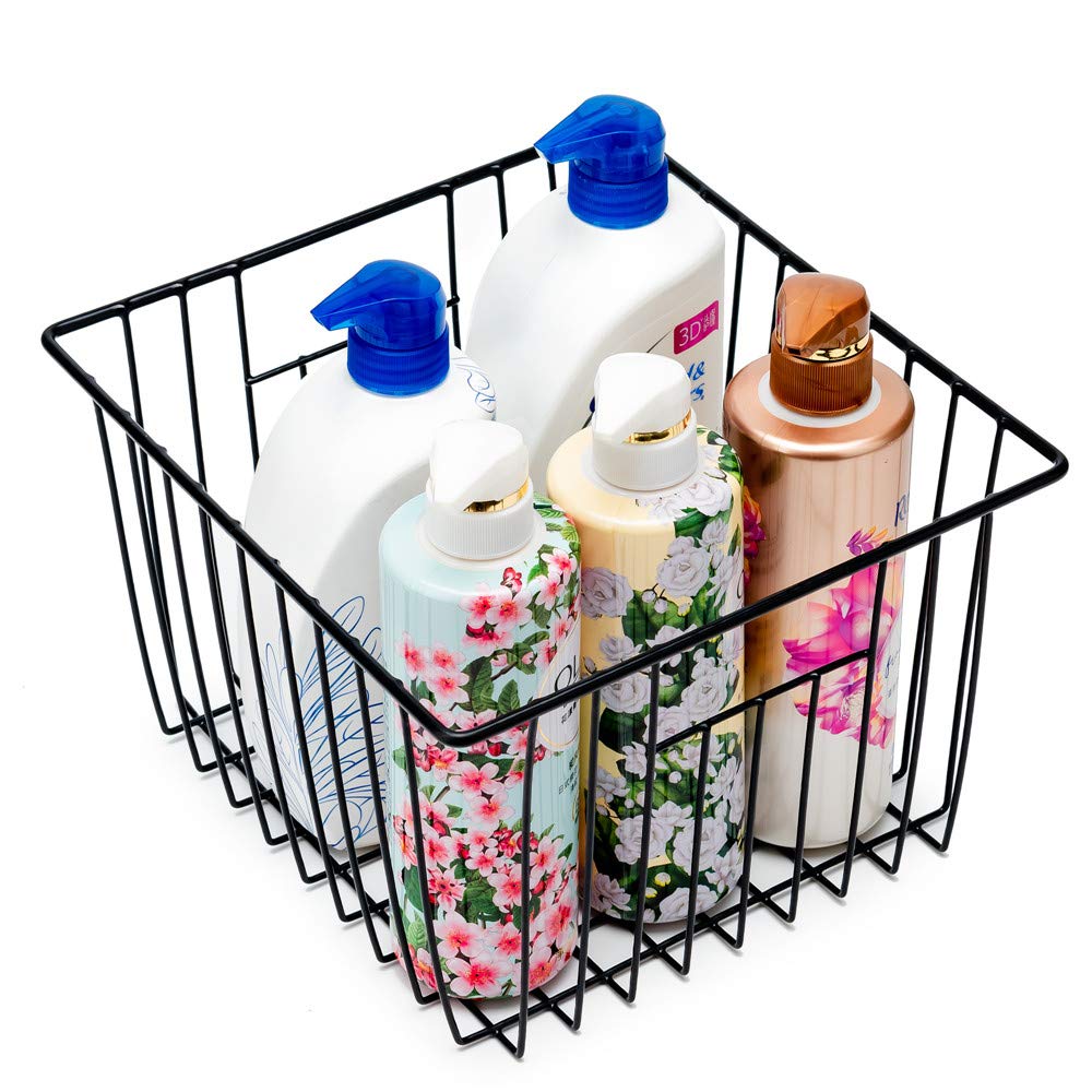 SANNO Black Closet Baskets Freezer Baskets Pantry Storage Wire Basket,Wire Basket Farmhouse Storage Organizer, Metal Household Storage Organizer Bin for Pantry Shelf Kitchen Cabinet Bathroom Black
