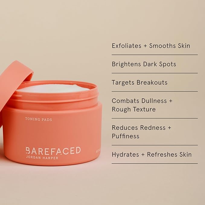 Barefaced Toning and Exfoliating Pads | Glycolic and Salicylic Acid Face Wipes for Blemishes, Dark Spots, and Uneven Texture | Daily Resurfacing Peels for Clear, Glowing Skin (60 Pads)