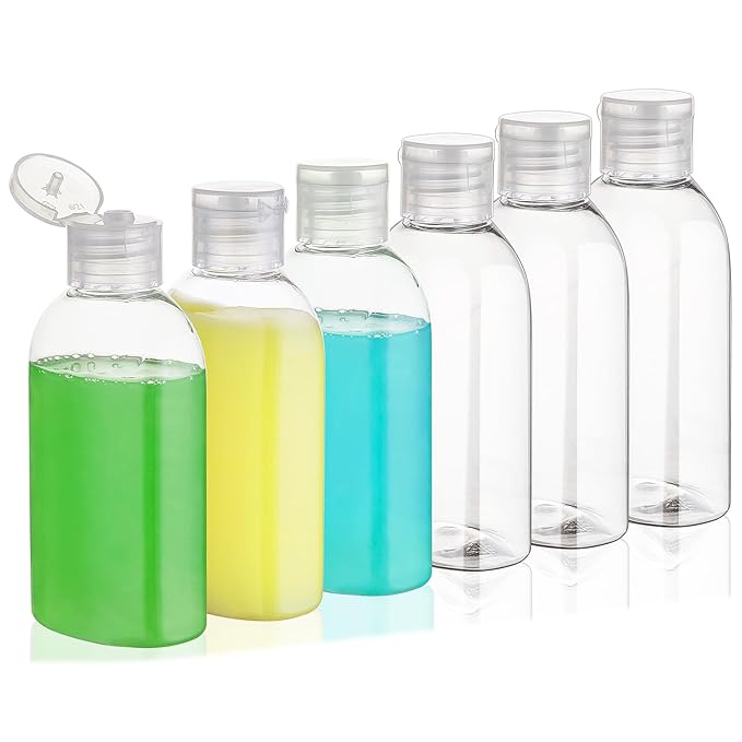 Wowang Travel Bottles for Toiletries 6 Pack 3.4oz/100ml TSA Approved Shampoo and Conditioner Bottles Leak-proof Squeezable Travel Size Containers Refillable Empty Plastic Squeeze Bottle (Clear)