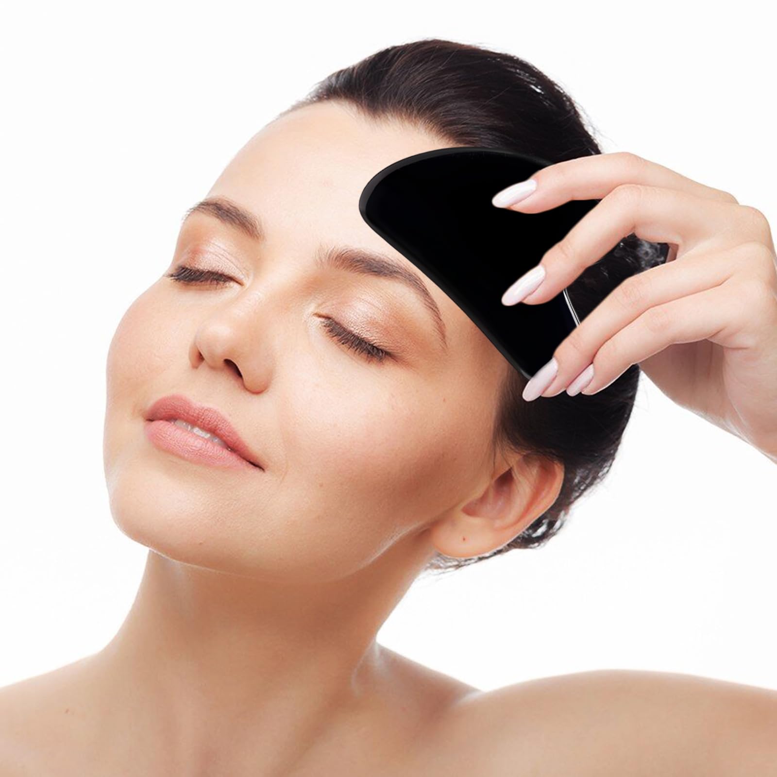 Contrybox Gua Sha Facial Tools, Obsidian Guasha Tool for Face & Eye Gua Sha Stone for Puffiness Reducing & Jawline Sculpting Face Stone Gua Sha Tools for Skin Care Woman GuaSha Stone Tool, Black