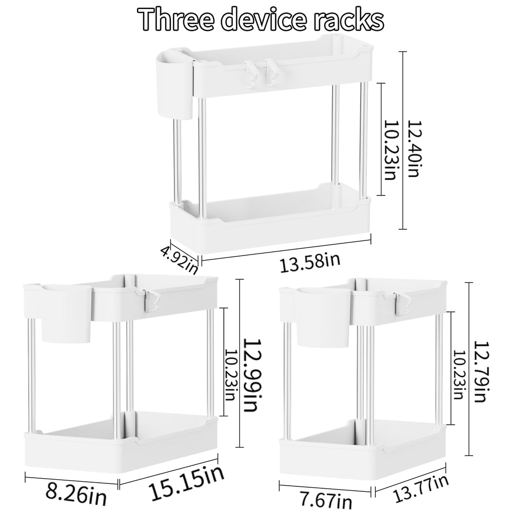 JYSMYWS 3 Pack Under Sink Organizer Bathroom and Storage Cabinet (White)