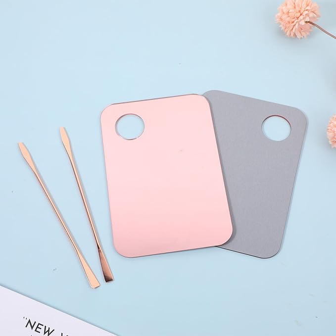 2 Pcs Acrylic Makeup Mixing Tray, Makeup Palette with Makeup Spatula, Foundation Palette, Makeup Mixing Palette, Acrylic Cosmetic Palette for Eye Shadow Lipsticks Nail Art Beauty Salon (Pink)