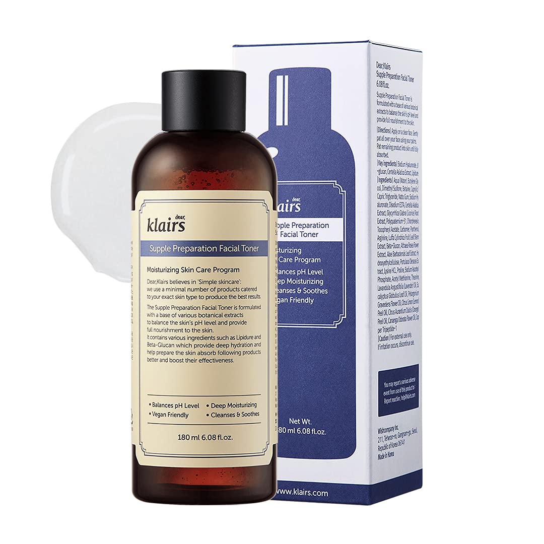 DearKlairs Supple Preparation Facial Toner, pH Balance, Moisturizer, Korean Skincare, Non-Sticky, for Sensitive Skin Face, K-Beauty, 1.01 Fl Oz