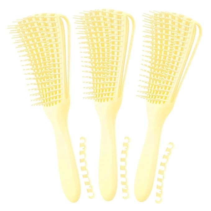A.DASHER Hair Brush for Women's Afro America/African Hair Textured 3a to 4c, Kinky Wavy/Curly/Coily/Wet/Dry/Oil/Thick/Long Hair, Knots Detangler Scalp Massage Comb (3 pcs, 3-Beige)