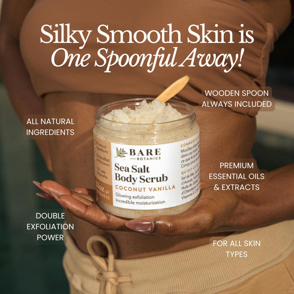 Bare Botanics 24oz Matcha Eucalyptus Sea Salt Body Scrub Natural Exfoliator