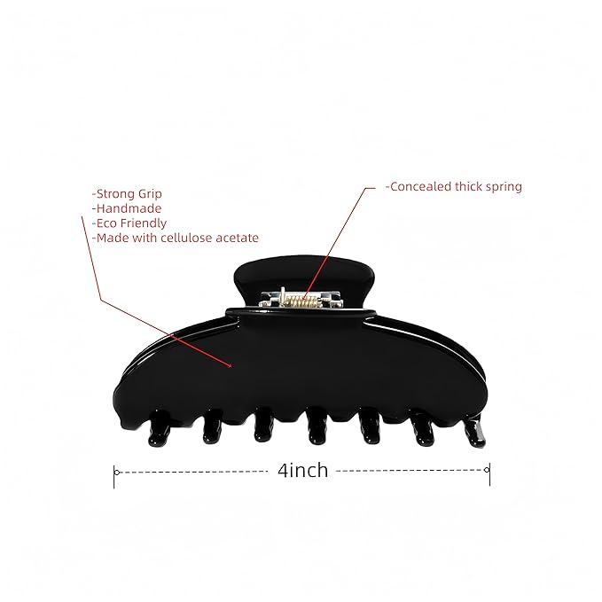 OideGuiing Durable Acetate Hair Clips - 4-Inch Black Claw Clips for Fine and Thick Hair (Black)