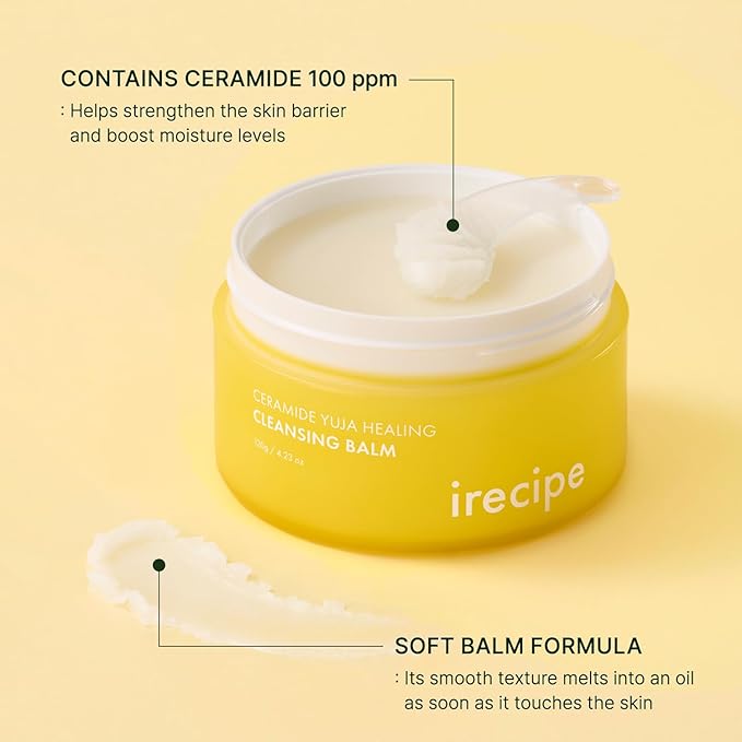 IRECIPE Ceramide Yuja Makeup Cleansing Balm with Travel Size | Deep Cleansing All-in-One Korean Face Cleanser, Makeup Remover, Zero Irritation, Blackheads Remover, Clean Beauty, Vegan (135g / 4.76oz)