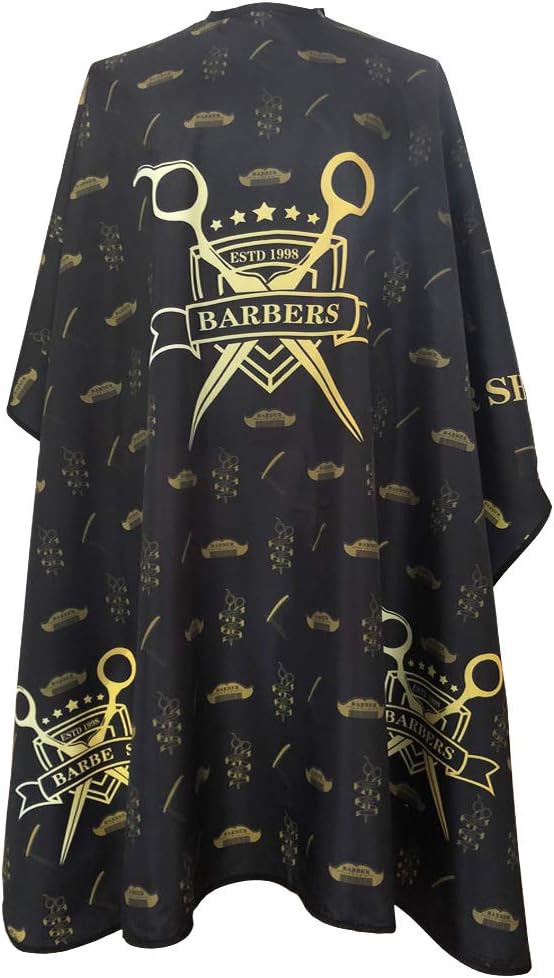 Barber Capes for Men, Hair Cutting Cape with Metal Snap Closure, Professional Salon Cape, Large Waterproof Hairdressing Cape for Hairstylist- 63”× 56” (Black & Gold)