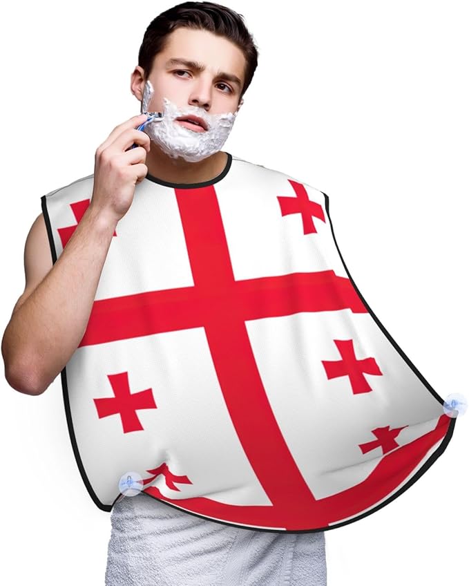 YQxwJL Flag Of Georgia Print Beard Bib Shaving Apron, Beard Hair Trimming Cape Gift For Dad