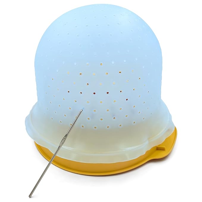 Losaria 9 Pcs Hair Highlighting Kit with Cap Silicone Highlight Cap with Holes Highlighting Cap with Hook Reusable Hair Coloring Dye Cap Highlights Kit for DIY Dyeing Pre Punched Hair Frosting Cap