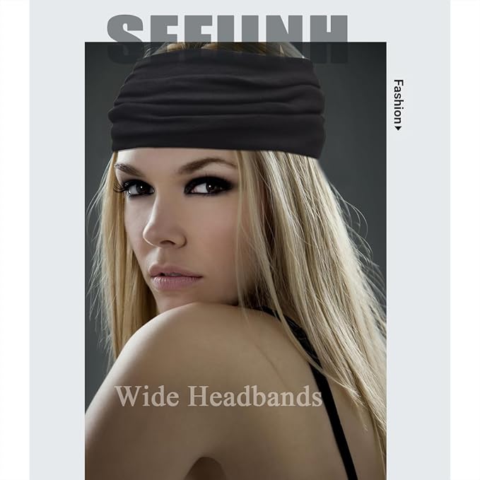 Wide Headbands For Women Stretch Headband Boho Head Bands Women's Hair Band Turban Workout Hairband Accessories Black Gray White 6 Pack