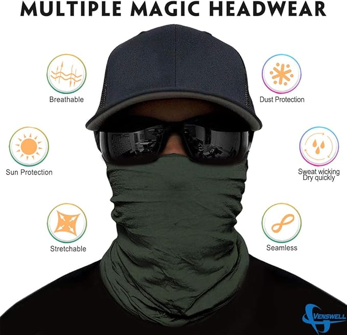Neck Gaiter Mask, Sun Mask, Rave Bandana Face Mask, Seamless Face Scarf, Headband for Men Women (A-Multi Solid)