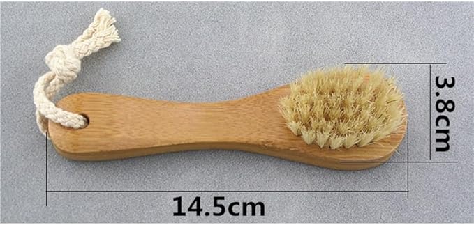 HiKin 2 Pack 5.7" Bamboo Handle Dry Facial Cleansing Brush with Natural Boar Bristles, Face Brush Cleanser Skin Care Exfoliating Brush Scrubber.
